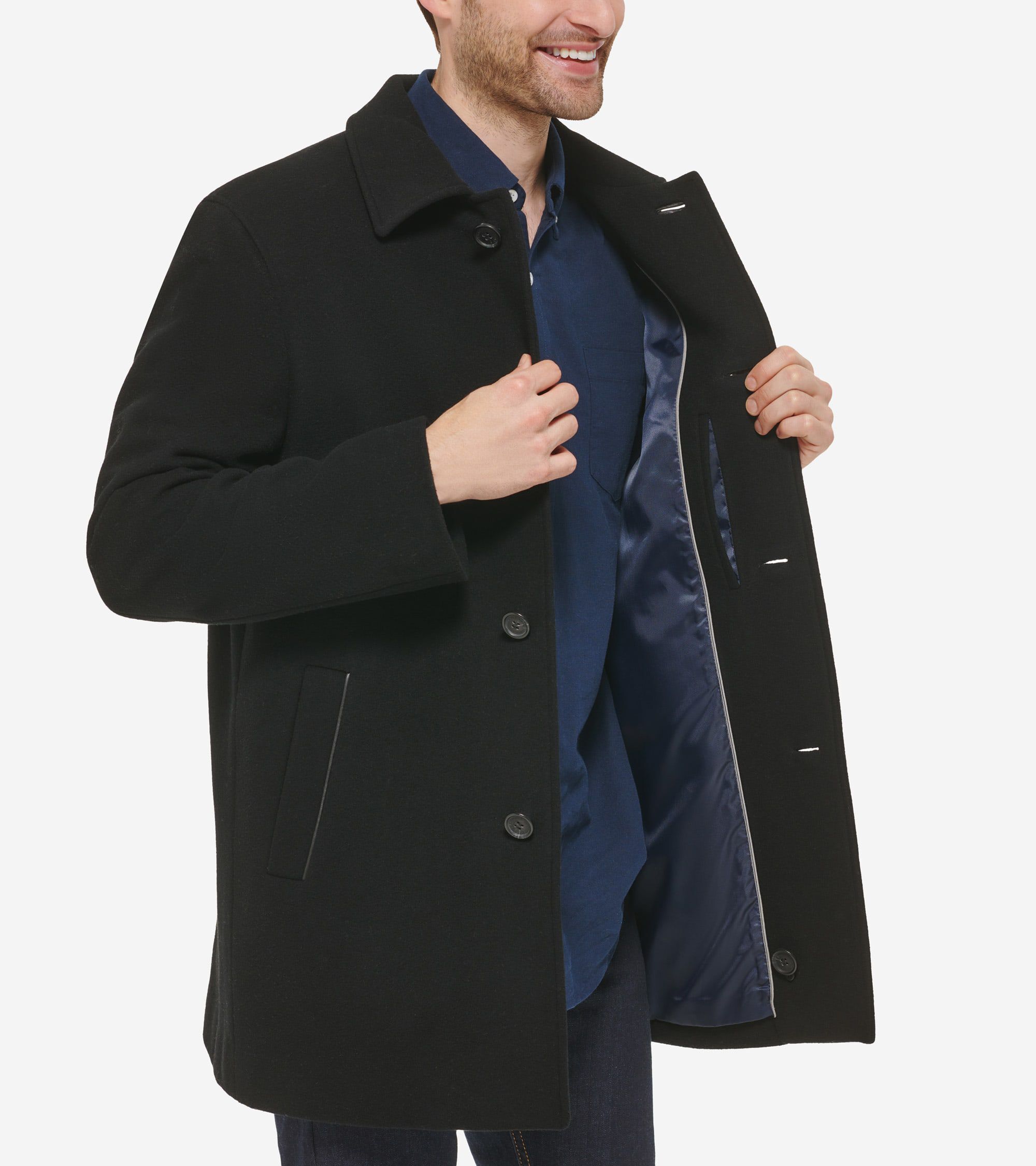 Men s Wool Cashmere Top Coat in Black Cole Haan